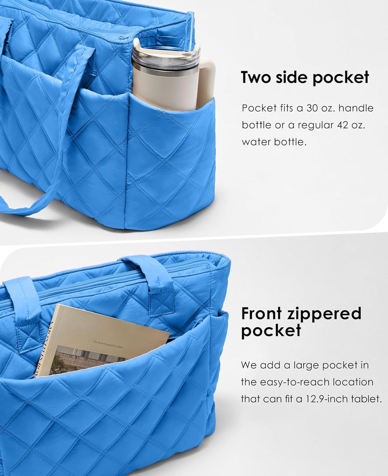 Uselike Tote Bag for Women, Lightweight Puffer Tote Work Bags with Compartments for Travel, Quilted Shoulder Bag with Zipper - Image 2